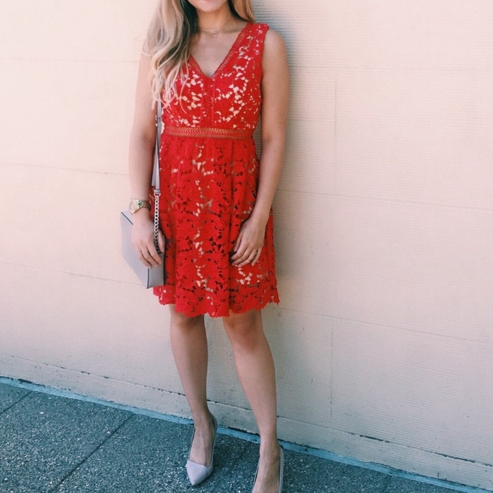 Francesca’s Alya Lace V neck Dress Size Medium